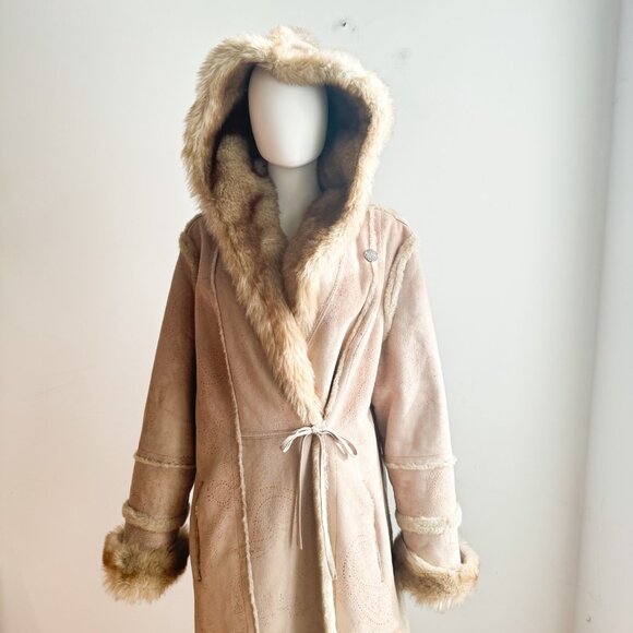 Jones New York Faux Sude Faux Fur Hooded Russian Princess Maxi Coat XL - Picture 4 of 12